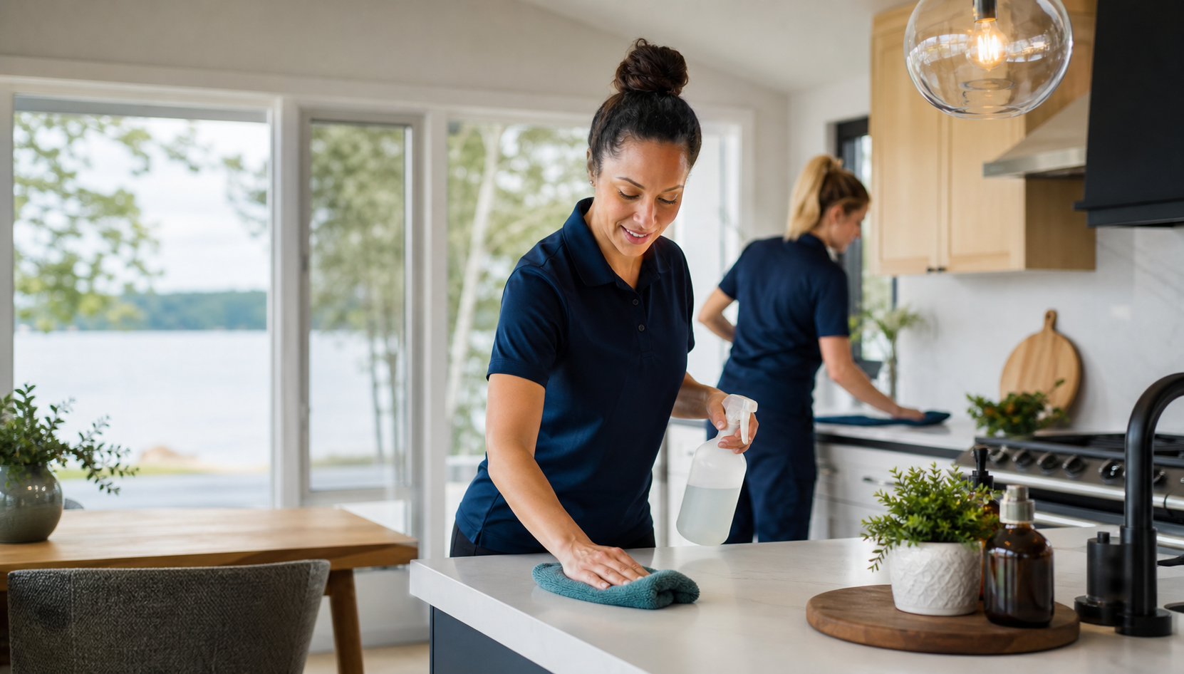 Professional cleaners working in a Lake Simcoe home